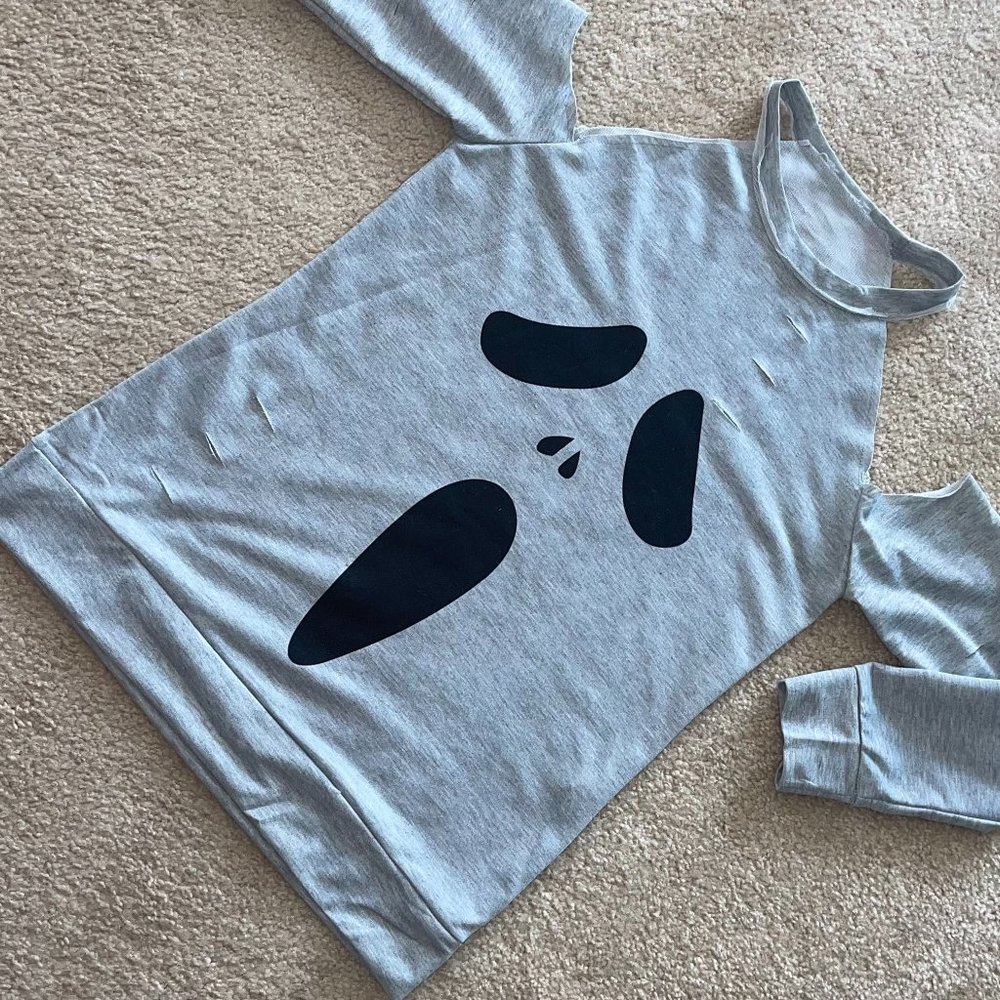 ONE LEFT! Distressed Cold Shoulder Ghost Halloween Shirt - Picture 7 of 8